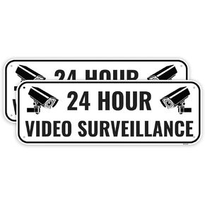 2PC Video Surveillance Sign, 10 x 3.5 Inches - Aluminum - Security Camera In Use Warning Sign - Black White