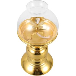 Cabilock Buddha Kerosene Lamp Metal Tibetan Buddhist Lotus Oil Lamp Vintage Glass Hurricane Lamp Oil Lantern for Tabletop Decor and Emergency Lighting