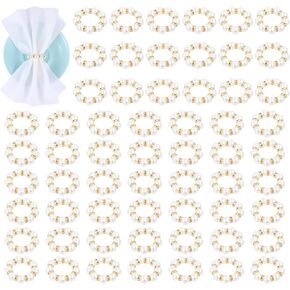 60 Pcs Wedding Pearl Napkin Rings, Pearl Napkin Rings Napkin Ring Holder Imitation Beaded White Napkin Rings Elegant Rhinestone Serviette Rings Buckle for Formal Wedding Home Dinner Party Decorations