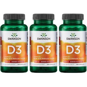 Swanson Higher Potency Vitamin D-3 2000 Iu - "Sunshine Vitamin" Bone, Immune Support (50 mcg) 250 Capsules (3 Pack)