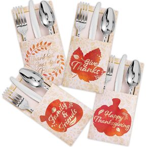 JOYIN 36 PCS Thanksgivng Turkey Cutlery Holders, Gold Foil Utensil Holders for Autumn Fall Party, Dinner Table Decor,Thanksgiving Party Favors,Thanksgiving Decorations,Thanksgiving Disposable Utensils