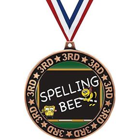 Spelling Bee 3rd Place Perimeter Medal Bronze, 2.75" Spelling Prizes, Kids Spelling Trophy Medal Awards Prime