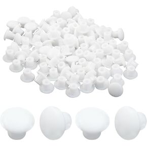 Waziaqoc 100 Pcs Plastic Hole Plugs, 3/8"(10mm) Round Button Plugs Screw Cap, White Flush Type Hole Plugs Snap in Locking Hole for Cupboard Bookshelf Closet Cabinet