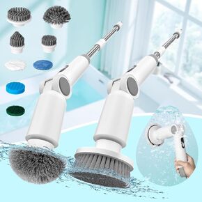 Electric Spin Scrubber, Full-Body Waterproof Cordless Cleaner Brush, Shower Scrubber with Long Handle & 2 Speed, Battery level Display Shower Power Scrubber Cleaning for Bathroom Tub Tile Floor