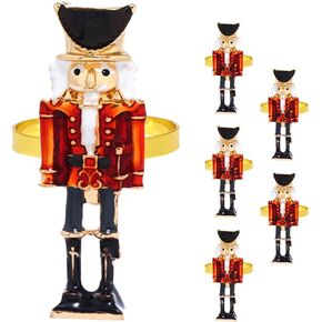 Tofficu Christmas Napkin Rings 6pcs Metal Nutcracker Napkin Holder Nutcracker Solider Cloth Napkin Buckles Holiday Serviette Buckle Holder for Xmas Wedding Party Dinner Table Decorations