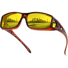 FEISEDY Men Women Night Driving Glasses Fit over Glasses Anti-Glare Polarized Wrap Yellow Sunglasses Over Glasses B2593