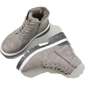 FINIWOR Ankle Boots for Women Hiking Boot Women Combat Boots Lace Up Womens Snow Boots Waterproof Fur Winter Boots Black Boots. in Kuwait