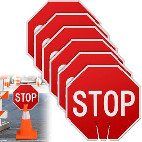 Geetery 6 Pcs Stop Signs 12 x 12 Inches Street Road Sign Traffic Warning Signs PVC Double Sided Traffic Cone Sign for Street Road Barricade Outdoor Weather Resistant Construction
