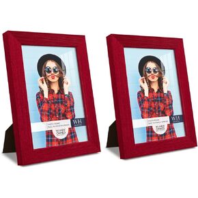 Renditions Gallery 5x7 inch Picture Frame Set of 2 High-end Modern Style, Made of Solid Wood and High Definition Glass Ready for Wall and Tabletop Photo Display, Red Frame
