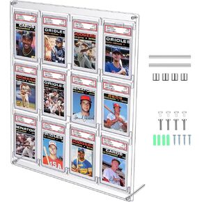 Acrylic PSA Card Slab Display Case 12 Graded Trading Card Display Frame with Card Holder Wall Mount Card Holder Frame Desktop Clear UV Protection Baseball PSA Card Display for Sports Card