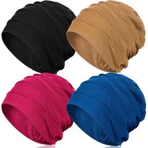 Kisumthy 4 Pieces Cotton Slouchy Chemo Beanies, Chemo Headwear Cancel Hats for Women with Hair Loss