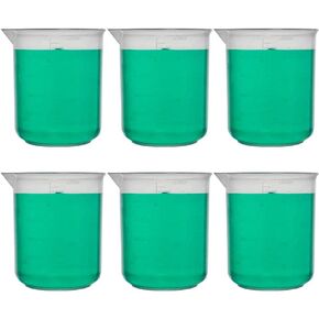 500ml Plastic Beaker, Low Form, Reusable, Polypropylene, Molded Graduations (Pack of 6)