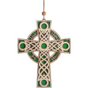 KOMI 7.2 Inch Celtic Wood Cross Irish Ornaments Christian Religious Christmas Wall Cross Hanging Ornaments Hope Peace Love Joy Carving Layered Cross Wooden Ornament