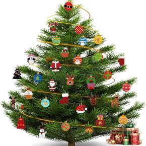 32 Pcs Christmas Tree Decorations, Wooden Hanging Christmas Ornaments Santa Claus Xmas Christmas Tree Balls Wreath Gnome Wood Signs Craft Decor for Christmas Tree Fall Winter Party New Year Home