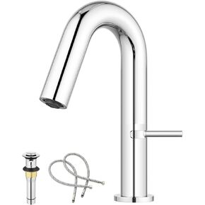 Single Hole Bathroom Faucet Chrome, Solid Brass Single Handle Vanity Faucet, Modern Bathroom Sink Faucet with Pop-Up Drain