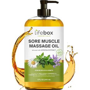 Arnica Sore Muscle Massage Oil – 100% Pure & Natural - Massage Therapy for Muscles & Joints – Body Oil Infused with Arnica Extract, Lavender Oil, Peppermint Oil & Chamomile Oil – 8 FL OZ