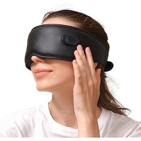 3-Mode Travel Eye Mask for Sleeping with Vibration, 100% Blackout 3D Sleeping Eye Mask for Travel with Nose Contour, Contoured Eye Masks for Sleep with a Large No-Snag Eye Cup, PU Eye Mask with Pouch