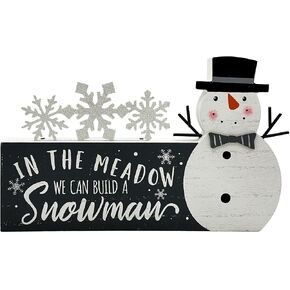 Christmas Decorations for Home Snowman Snowflake Block Farmhouse Merry Christmas Sign Wooden Rustic Tabletop Xmas Party Holiday Décor for Living Room, Dining Table