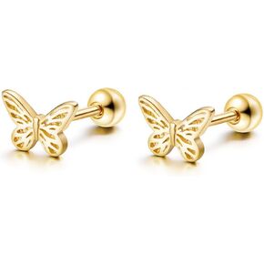 925 Sterling Silver 18K Gold Plated Cubic Zirconia Screw Back Cute Hypoallergenic Flower Stud Earrings for Women and Girl Jewelry Gift Christmas 2 Pairs