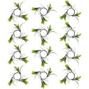 Set of 12 Christmas Napkin Rings with Berries Handmade Rustic Napkin Holders for Christmas Dinner, Wedding,Party, Family Gatherings, Table Decor (12, White Berry)