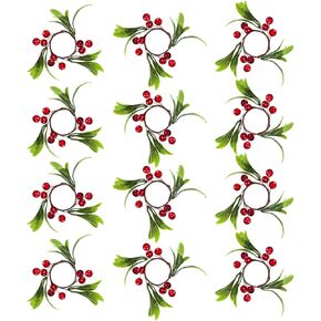 Set of 12 Christmas Napkin Rings with Berries Handmade Rustic Napkin Holders for Christmas Dinner, Wedding,Party, Family Gatherings, Table Decor (12, White Berry)