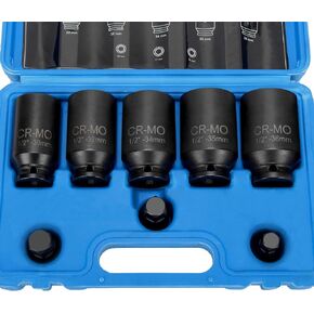 8 in 1 1/2'' Drive Deep Impact Socket Set,12 Point Metric Size(30mm to 36mm),Drive Socket And Hex Bit Set with Storage Box for Large Equipment,Truck Maintenance,Precision Torque Heavy Duty CR-MO