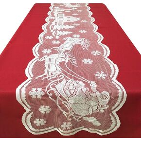 Christmas Table Runner 72 Inch - Lace Santa Reindeer Snowflake Table Runner for Christmas Table Decorations - White Xmas Table Runner for Winter Holiday Dining Room