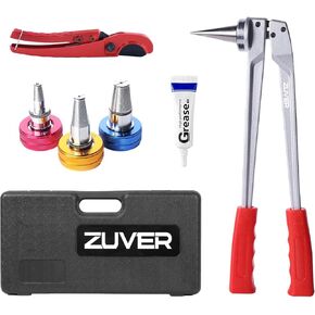 PEX Tube Expansion Tool Kit - Manual Expander with 4 Heads - Meets ASTM F1960 Standard - Includes 3/8", 1/2", 3/4", 1" Expansion Heads and Tube Cutting Tool