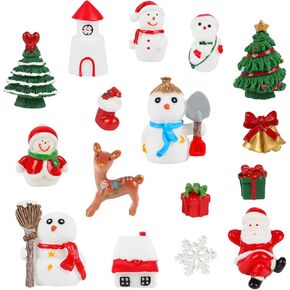 CCINEE 16pcs Mini Resin Christmas Figurines Ornaments, Miniature Christmas Decor Santa Claus Xmas Tree Snowman for Holiday Party Table Home Indoor Decorations