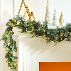 6ft Christmas Faux Eucalyptus and Pine Garland, Seasonal Greenery Artificial Pine Garland Eucalyptus Vines with Lights for Christmas Winter Party Wedding Indoor Outdoor Decoration