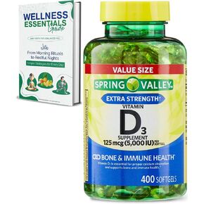 Vitamin D3 5000 iu | Vitamin D | 125 mcg per Softgel, 400 Count | Supports Bone & Immune Health | Vitamina D3 | Essential for Calcium Absorption | D3 Vitamin