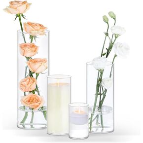 12 Pack Glass Cylinder Vases 4, 8, 12 Inch Tall Clear Vases for Centerpieces Weeding Decoration, Clear Glass Flower Vases Hurricane Floating Candle Holder for Party Table Home Decor