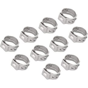 METALLIXITY Single Ear Hose Clamps (10.3mm - 12.8mm/0.41" - 0.5") 50Pcs, 304 Stainless Steel Pipe Clips - for Home Garden Tube Pipe Fastening