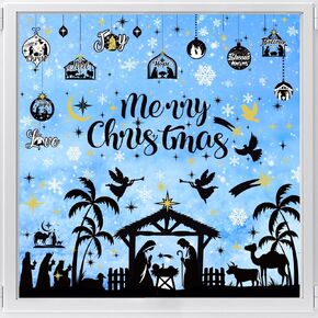 HOWAF 9 Sheets Christmas Nativity Scene Window Stickers, Jesus Christmas Window Clings for Christmas Party Window Decorations, Holy Night Themed Window Decals for Religious Xmas Holiday Ornaments