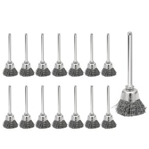 Hordion 15pcs Cup Shape Wire Brush 5/8" Diameter, 1/8 Inch Shank Rust Removal Polishing Brush for Rotary Tools Accessories