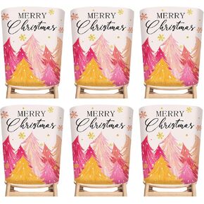 6Pcs Merry Christmas Chair Back Covers Pink Xmas Tree Dining Chair Slipcovers Removable Seat Back Protector Covers for Winter Home Kitchen