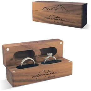 صندوق خاتم لاقتراح الجوز الخشبي خاتم الخطوبة صندوق خاتم يوم الزفاف-تبدأ المغامرة in Kuwait