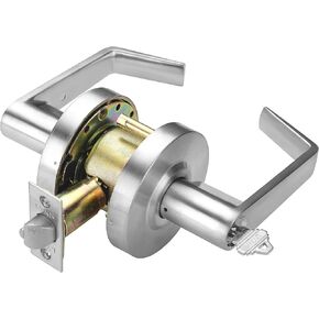 LYNN HARDWARE Commercial Door Lever Lock - Heavy-Duty Locking Door Handle, Designer Door Handles, Cylindrical Lever Lock, Non-Handed Grade 2 Door Handle, Satin Chrome, Entrance/Keylock
