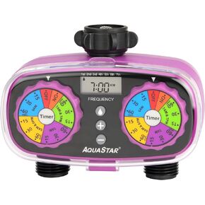 AQUASTAR Two- Zone Hose Watering Timer (Red), Lawns&Garden, Sprinkler Timer, Simple Digital Timer, 10-100PSI, 1-13 Watering Cycles, 12 hrs up to Every 7 Days (Purple)