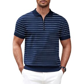 COOFANDY Mens Knit Polo Shirts Short Sleeve Quarter Zip Polo Casual Collar T Shirts Retro Polo Shirt Classic Golf Shirt
