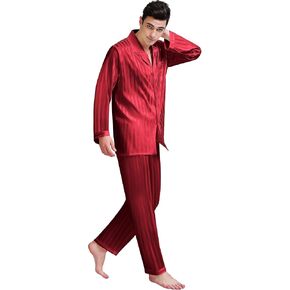 SIHA Mens Pajamas Set Satin Sleepwear Long Sleeve Loungewear Button-Down Pajamas for Men S-4XL