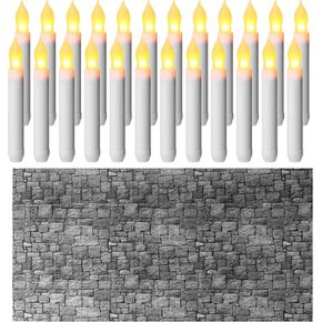 Nuanchu 30 Pcs Halloween Medieval Decorations Include 24 Electronic Floating Hanging Candles and 6 Sheet 4.5x9 Ft Brick Stone Wall Scene Setter Brick Tablecloths Halloween Medieval Party Backdrop