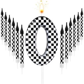 13pcs Racing Cars Birthday Candles, Black and White Checkered Candles Birthday Number Candle Cake Topper for Boys Kids Baby Shower Racing Car Theme Party Decoration Supplies (Number 3)