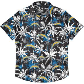 FOCO Men's Los Angeles Chargers NFL Team Logo Aloha Tropical Button Up Shirt, Black Floral