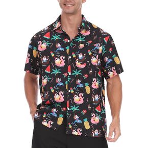 FISHEAL Christmas Hawaiian Shirts for Men - Tropical Short Sleeve Button Down Beach Vacation Holiday Shirt