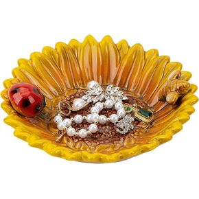 Sunflower Jewelry Dish Trinket Tray Ceramic Key Tray Bowl for Entryway Table, Sunflower Candy Dish Soap Holder Gift Decorative Bowl for Home Decor Kitchen Bathroom Sink (Bee, Ladybug)