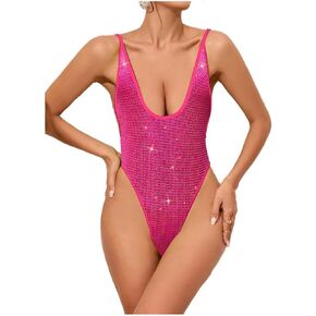 Women's Sexy V Neck Open Back One Piece Swimsuits Bikini