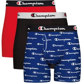 Champion Men's Cotton Stretch Boxer Briefs, 3 and 5 Packs Available, Black-5 Pack, Large