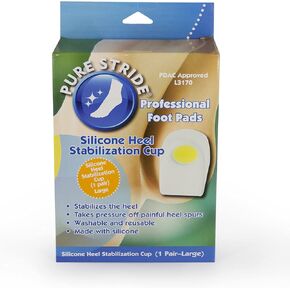 Pure Stride Silicone Heel Stabilization Cup, Professional Foot Pads - Pain Relief Inserts for Achilles Tendinitis, Plantar Fasciitis and Heel Spurs - 1 Pair, Large