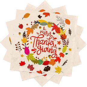 Gatherfun Thanksgiving Party Supplies Fallen Leaves Disposable Paper Napkins for Happy Thanksgiving Dinner Party Fall Party Decorations 50 Pack